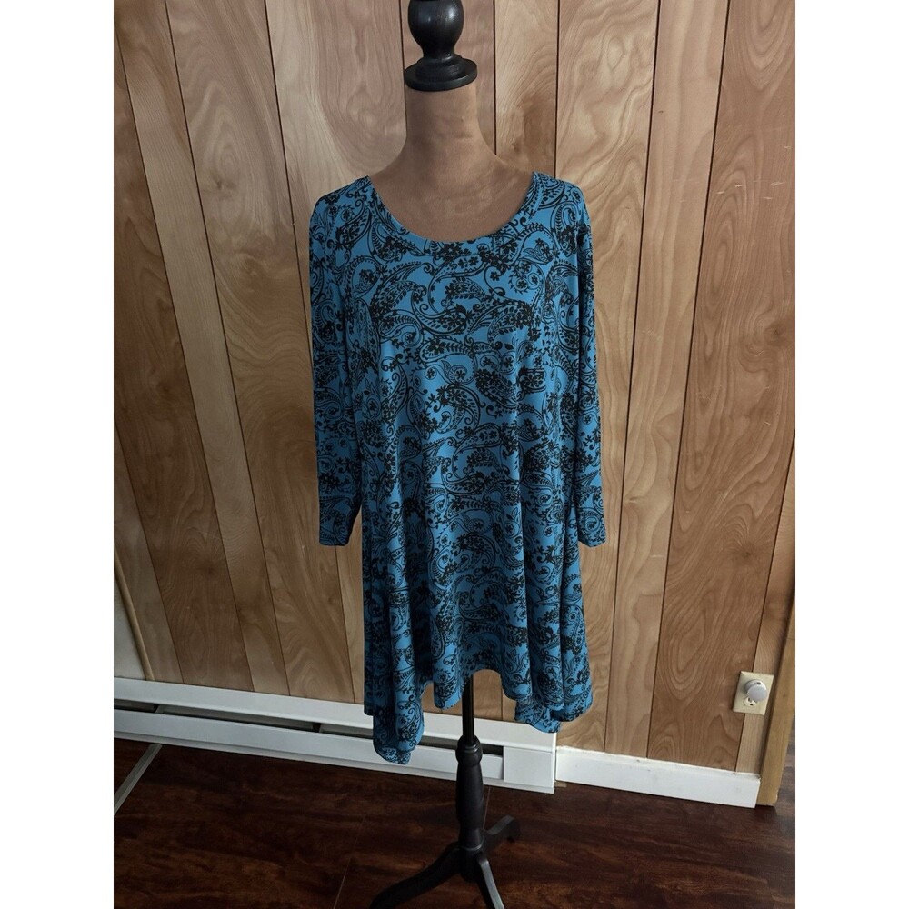Woman Within‎ Sharkbite Hem Boatneck Tunic In Teal Paisley Print Size M 14/16